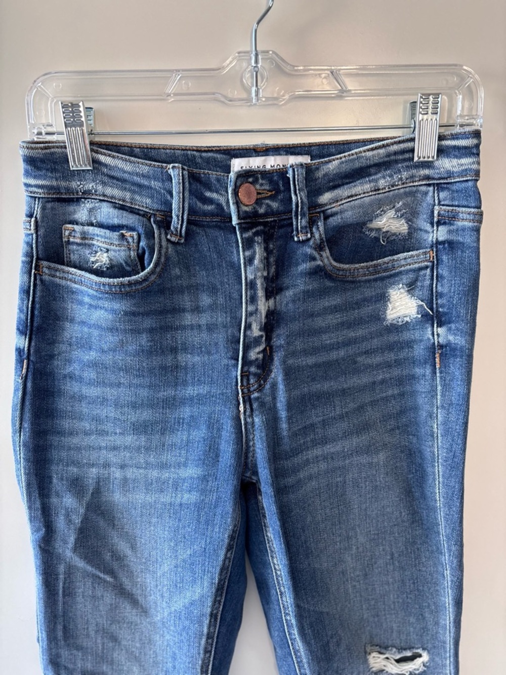 Flying Monkey High Rise Distressed Blue Flare Jeans - Picture 3 of 14